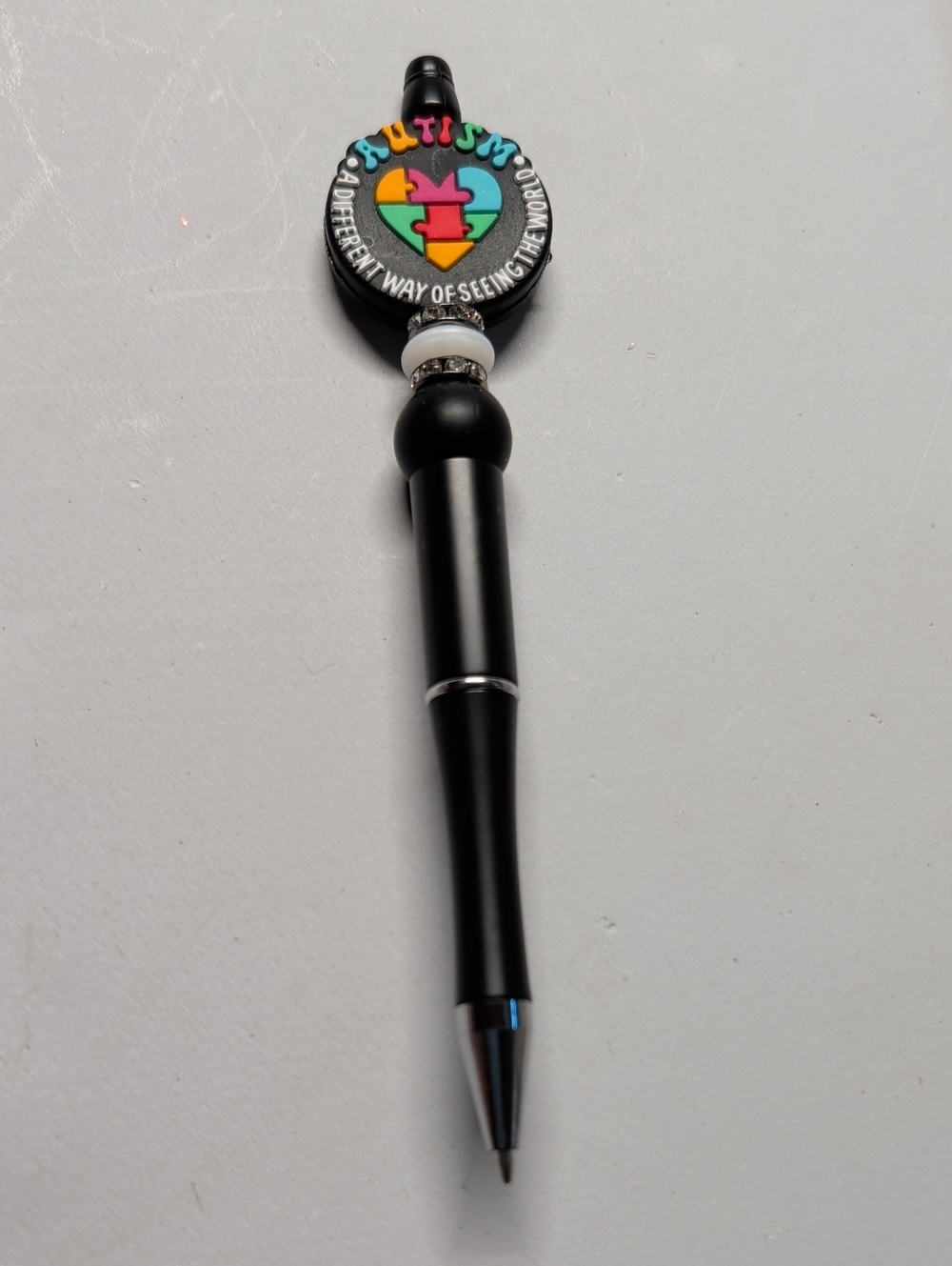 Hand Crafted Black Autism Puzzle Heart Pen